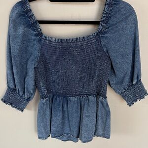 Oddy Denim Blue Smocked Women's Top